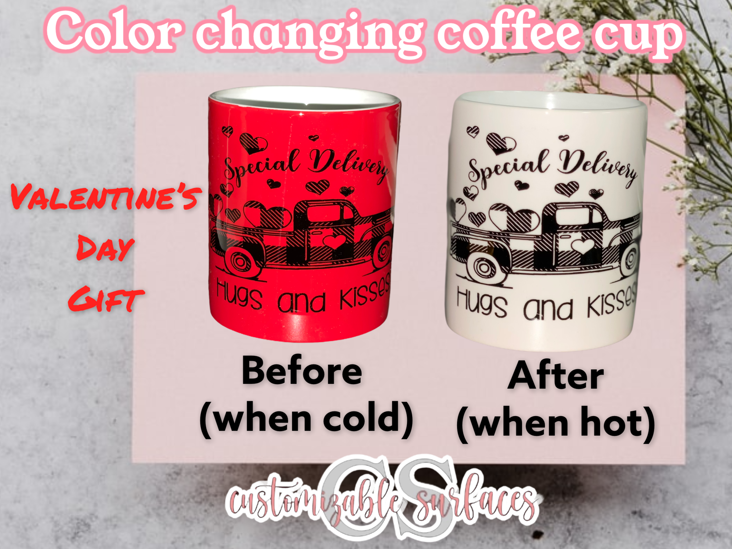 Hot Coffee Cup With Hearts . Valentines Day Coffee Cup . Color